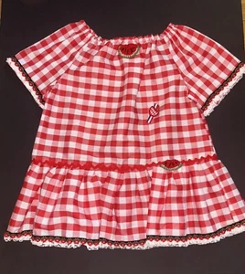 Mädchen Kleid Gr. 4 4. Juli rot weiß kariert Wassermelone Applikation Ric Rac Borte - Bild 1 von 6