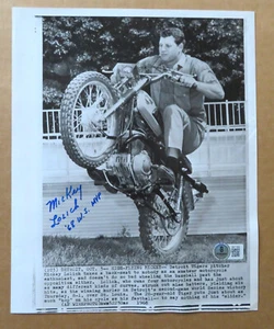 1968 World Series MVP Detroit Tigers Mickey Lolich signed B&W Cycle wire photo - Picture 1 of 4