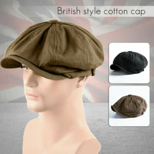 Men Retro Style Hat Newsboy Gatsby Country Flat 3 colors Cotton Linen Casual Cap - Picture 1 of 14