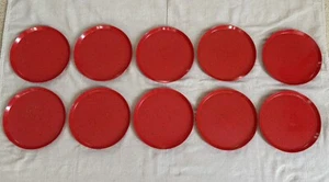 Set Of 10 Zak Designs Melamine Red Speckle 9" Round Rimmed - Picture 1 of 9