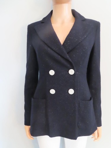 Giacca blazer doppiopetto tweed CHANEL 19C Navy La Pausa F 34 US 2