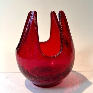 Candelabro votivo vintage vikingo épico rojo rubí vidrio agrietado luz patio MCM - Imagen 1 de 9