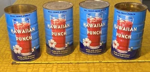 Qty 4 Vintage 1955 Hawaiian Punch Fruit Punch 46 Oz Metal Tin Can Canco - Picture 1 of 15