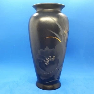 Scheurich 9" Ceramic Vase, West Germany 515-22 Black Gold Flowers on Art Pottery - Picture 1 of 10