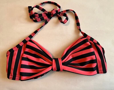 Top de bikini para mujer ASOS Swim rosa y negro a rayas talla US 0 NUEVO SIN ETIQUETAS Foto 1 de 4