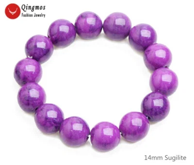 Bracelete feminino moderno de pedra sugilita roxa redonda 14 mm 7,5 pol. sutiã473 - Imagem 1 de 4