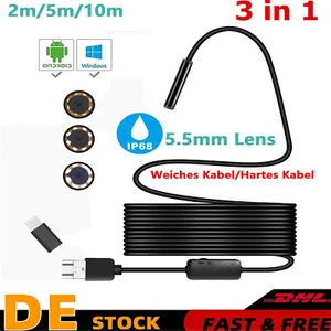 2/5/10m 1080P Endoskop Inspektion Kamera LED Endoscope IP67 Android Handy PC - Bild 1 von 10