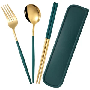 Portable Cutlery Set Chopsticks Stainless Steel Spoons Fork Travel - Picture 1 of 12