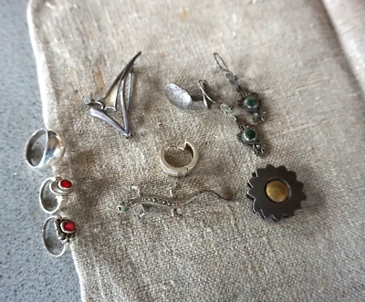 Sammlung Vintage Silber Schmuck Ringe Broschen Ohrhänger u.a Eidechse (F024-2298 - Bild 1 von 4