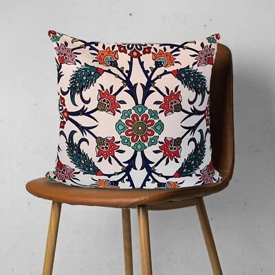 Tulip Tile Pattern Ethnic Throw Case|Turkish Gobelin Tapestry Design Pillow Top - Image 1 of 4