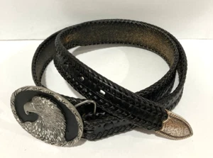 1992 Colorado Silver Star Eagle Head Buckle with Black Leather Belt Size 38 USA - Bild 1 von 13