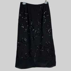 Falda midi negra vintage Ann Taylor 100 % seda talla 6 lentejuelas adornada noche - Imagen 1 de 11