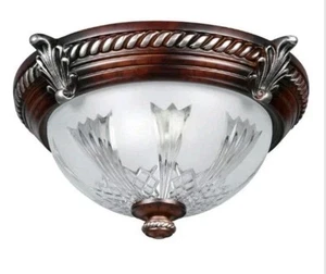Vintage Bronze Round Ceiling Lamp 2-Light Flush Mount Etched Frosted Glass Shade - Picture 1 of 8