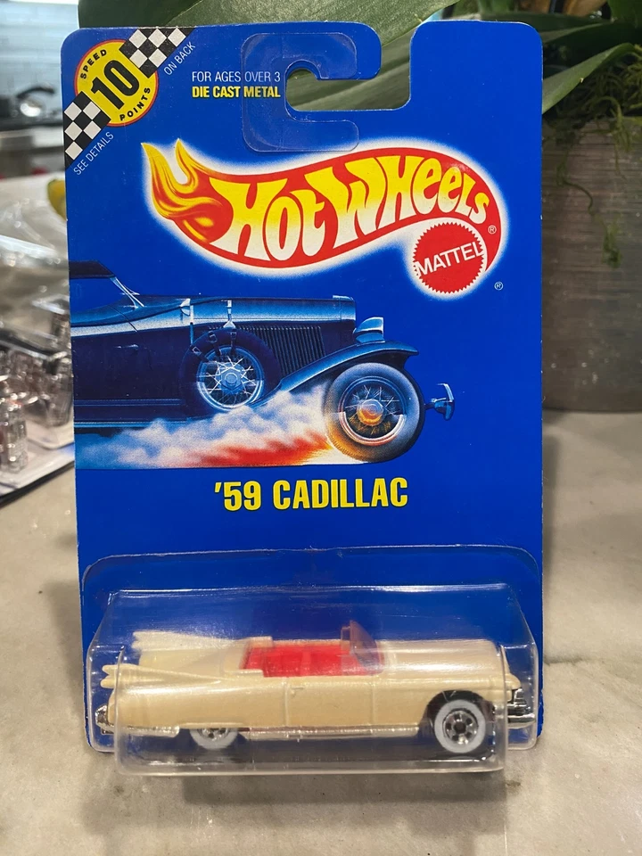 Tarjeta azul Hot Wheels Speed Points 1990 #154 '59 Cadillac blanca con pared blanca BWSp Foto 1 de 1