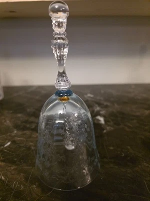 Fostoria Azure Blue Navarre etched crystal dinner bell - Image 1 of 2