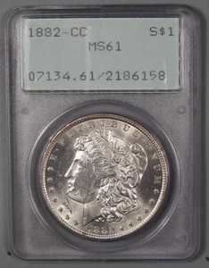 UNC Key-date 1882-cc Silver MORGAN Dollar. PCGS MS61 OGH-Rattler. - Imagen 1 de 13