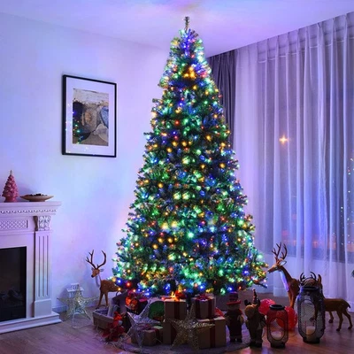 Árbol de Navidad artificial preiluminado de 9 pies con bisagras premium con 1000 luces LED y soporte Foto 1 de 4