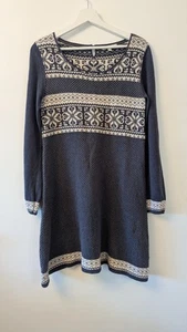 Fat Face Jumper Dress Nordic Fair Isle Blue White Cotton Knit Size UK 14 - Picture 1 of 12