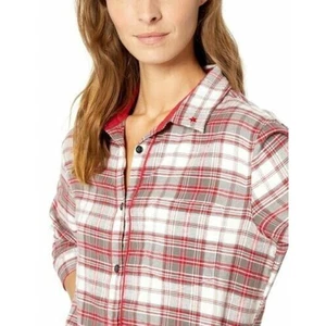 PJ SALVAGE Red Plaid Silver Metallic Long Sleeve Pajama Top XSmall - Picture 1 of 3