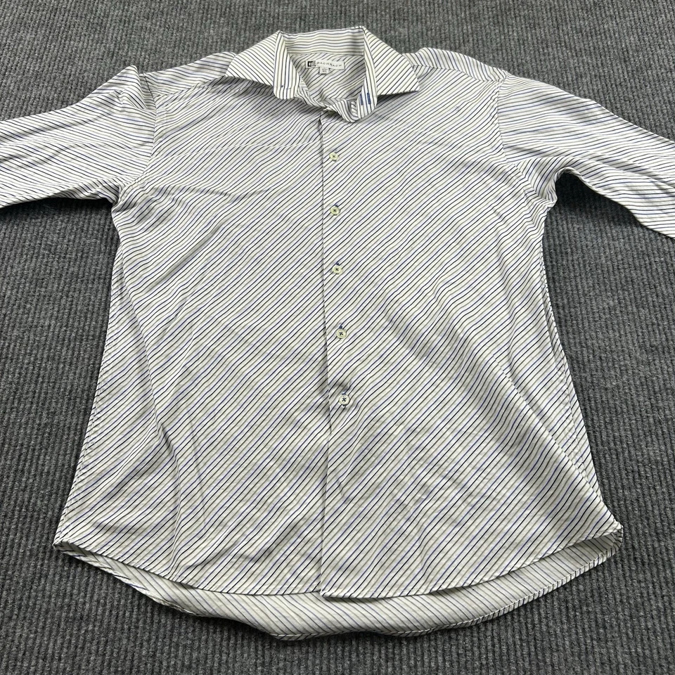 Bachrach Mens L 16 1/2 - 41/42 Button Up Shirt Blue Brown Striped French Cuff - Image 1 of 4