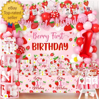 Berry First Birthday Decor Strawberry 1St Birthday Decorations Girls with Strawb - Image 1 of 4