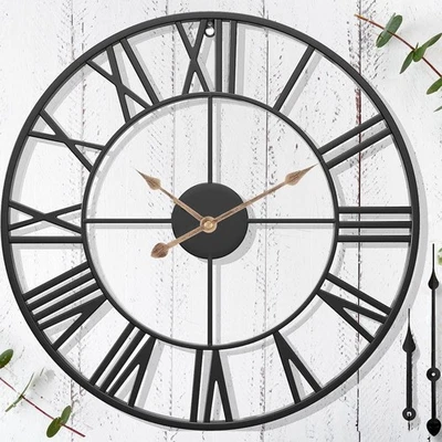 Retro Outdoor Clocks for Patio Farmhouse Black Metal Outdoor Wall Clock - Image 1 of 4
