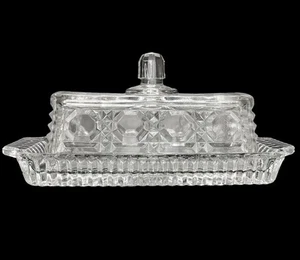 Vintage Federal Glass Crystal Clear Covered Butter Dish Windsor Pattern Art Deco - Picture 1 of 21