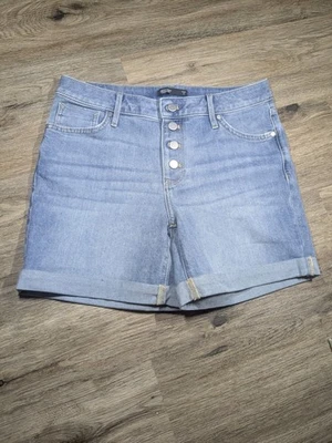 Shorts jeans feminino Vera Wang algemado mosca abotoada, tamanho 8 - Imagem 1 de 4