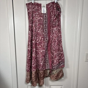 Darn Good Yarn Reclaimed Sari 100% Seide Maxi Wickelrock XL Knöchel Lagenlook Indien - Bild 1 von 10