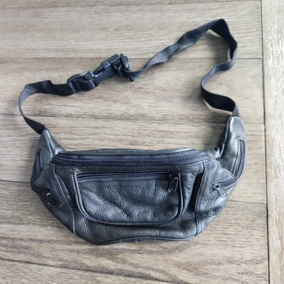 Винтажная черная шагреневая кожаная сумка-ремень Wilson с карманами Fanny Pack - Изображение 1 из 4