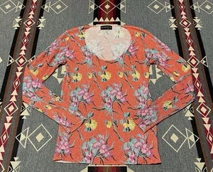 Etro Women's Orange Ribbed Metallic Floral Sweater Size EU 40 US 4 T24 - Picture 1 of 8