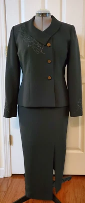 Maxi Falda Traje Casual Esquina 2 Piezas Negra Bordada Cuentas Botones Laterales Talla 10 Foto 1 de 4