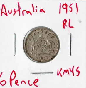 Münze Australien 6 Pence 1951 PL KM45, Silber - Bild 1 von 4