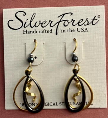 Серебряный лес двойной пистолет металл/золото капли Swirl серьги NE-1393B - Изображение 1 из 4