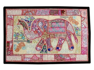 Elephant Wall Hanging Patchwork Tapestry Beaded Hand Embroidered Throw Decor 60" - Picture 1 of 5