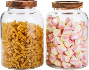 Bekith 2 Pack Large Glass Food Storage Jar with Airtight Wooden Lid, 66 FL Oz(19 - Picture 1 of 12