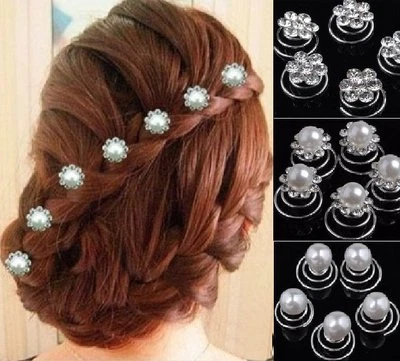 Set 10 Curlies Haarspiralen Braut Hochzeit Kommunion Haarnadeln Haarschmuck NEU - Bild 1 von 3