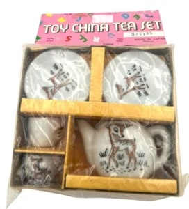 DOLL HOUSE MINATURES 1940'S NIB CHRISTMAS BABY DEER CHILD'S TEAPOT TEA SET JAPAN - Picture 1 of 10