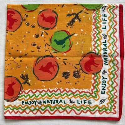 Винтажный бандана натуральный геометрический сова кролик медведь лиса носовой платок оранжевый хлопок 21" - Изображение 1 из 3