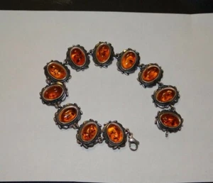 Sterling Silver Oval Cabochon Amber Link Bracelet - Picture 1 of 4