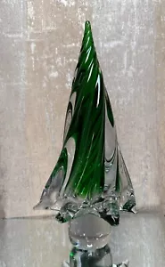 Vintage Murano Glass Swirl Crystal Green Christmas Tree 12" - Picture 1 of 5