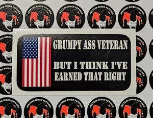 Grumpy Ass Veteran I've Earned That Right Veteran Hard Hat Helmet Sticker Decal - Picture 1 of 1