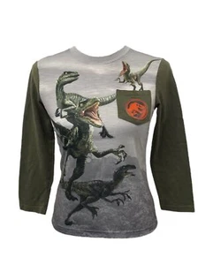 Jurassic World Boy's Medium Shirt Grey and Green Long Sleeve Velociraptors - Picture 1 of 8