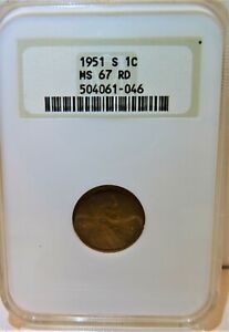 1951 S Lincoln Wheat Penny 1C NGC Certified MS 67 RD - FREE PRIORITY SHIPPING !