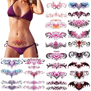 24 Sheets Sexy Navel Temporary Tattoos Abdomen Waist Tattoo Stickers for Women - Picture 1 of 8