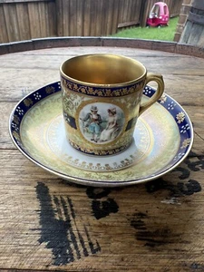 Antique Royal Vienna Porcelain Saucer and Cup 19Century Gilded in Gold - Picture 1 of 13