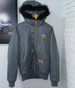 Adidas Chile 62 Winter Padded Jacket Fur Hood Gray/Gold Size M. - Picture 1 of 9