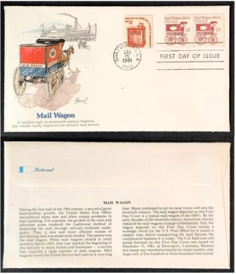 MAIL WAGON FIRST DAY ISSUE ENVELOPE - SHREVEPORT, LA POSTMARK - DEC. 15, 1981 - Image 1 of 3