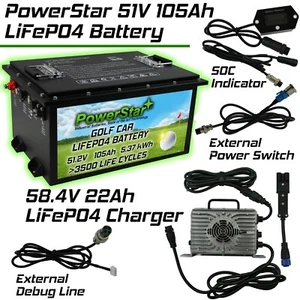 48V Electric Golf Cart Battery + Charger w/ 2-pin 2 round-Hole Plug - Yamaha G19 - Picture 1 of 11