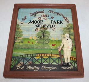 Club de Golf Inglaterra Campeonato Moor Park Arte Pintado a Mano Pared Pieza de Madera 1891 - Imagen 1 de 5
